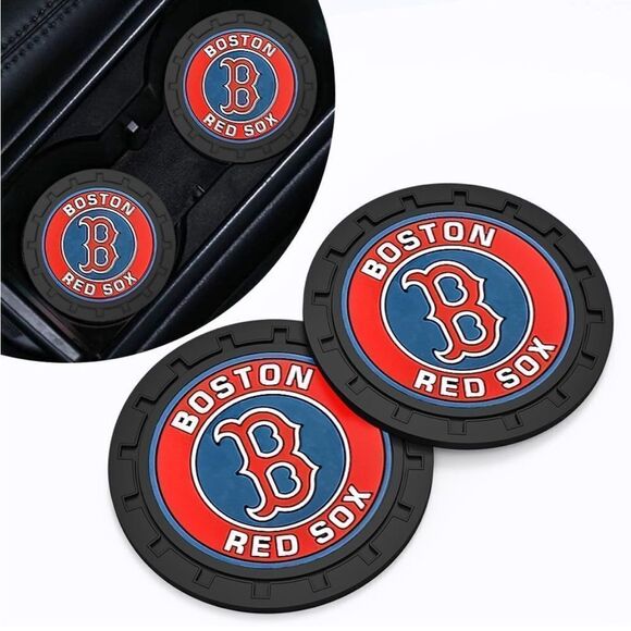 MLB Boston Red Sox car cup Coasters in black with logo Set of 2 NWT - Picture 1 of 7